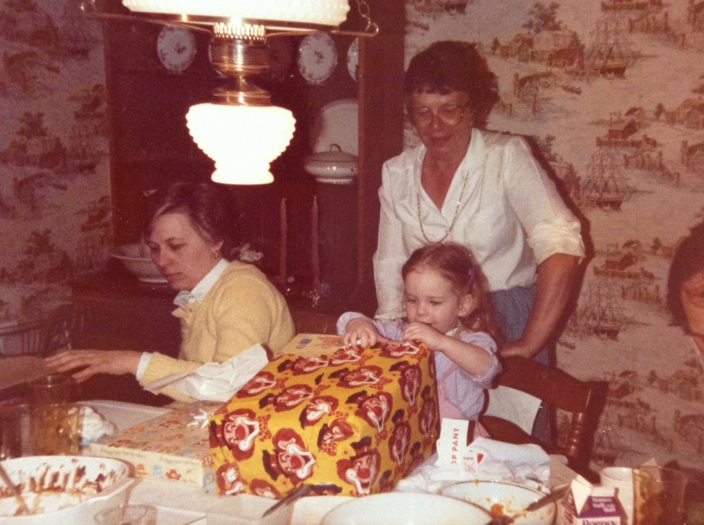 My Nana and Aunt Dort, helping me open this amazing gift.  Who chose that terrifying wrapping paper?!
