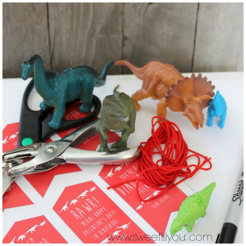 Supplies for cool dinosaur valentines