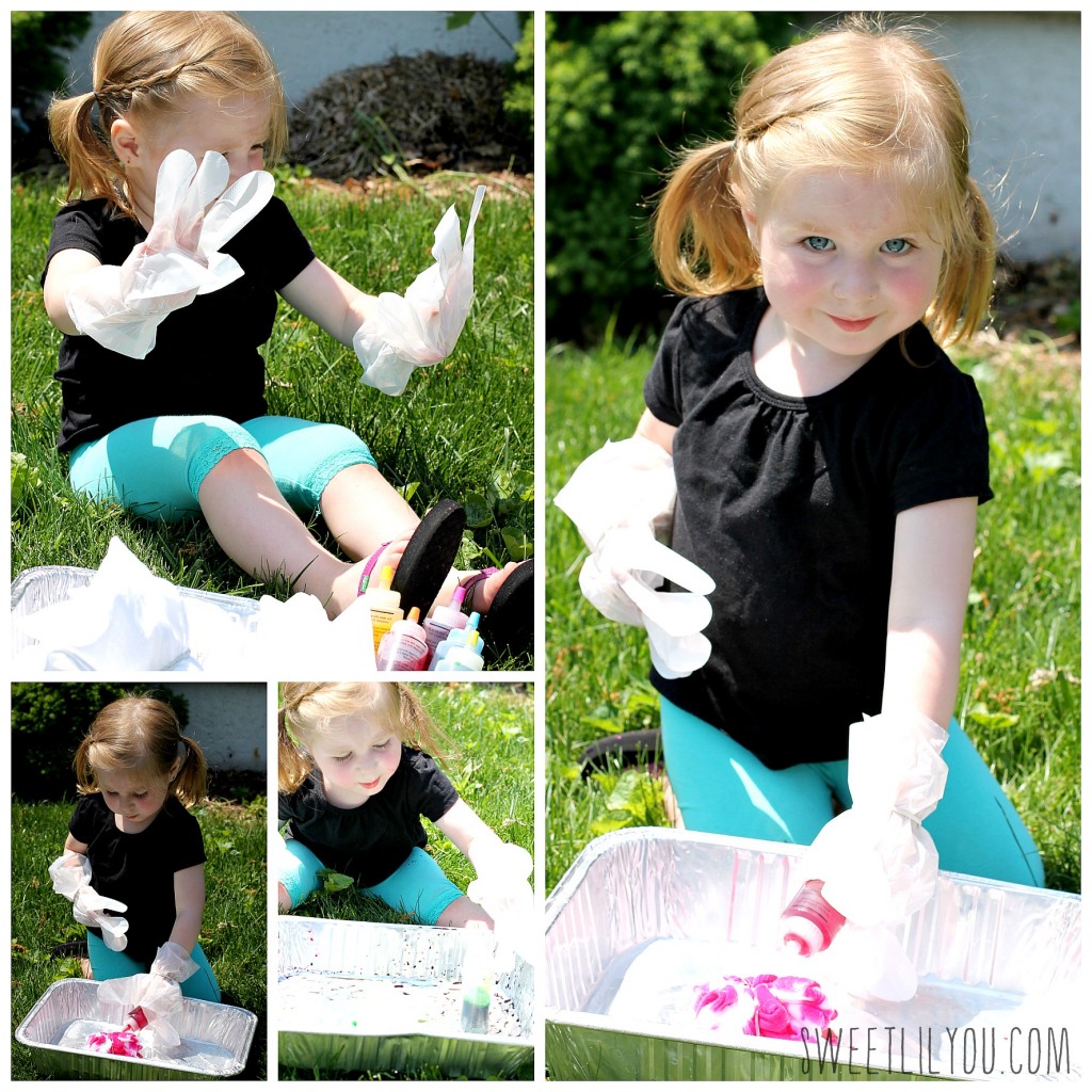 Avery creating her tie-dye shirts
